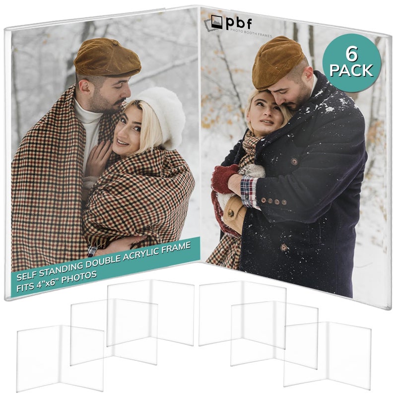 pbf PHOTO BOOTH FRAMES pbf 4x6 Double Picture Frame | 4 x 6 Acrylic Sign Holder | Vertical Self Standing Sign Holder | Acrylic Stands for Display | Clear Picture Frame, Menu Table Top Stand, Plastic Flyer Holder (6-Pack) - Image 1